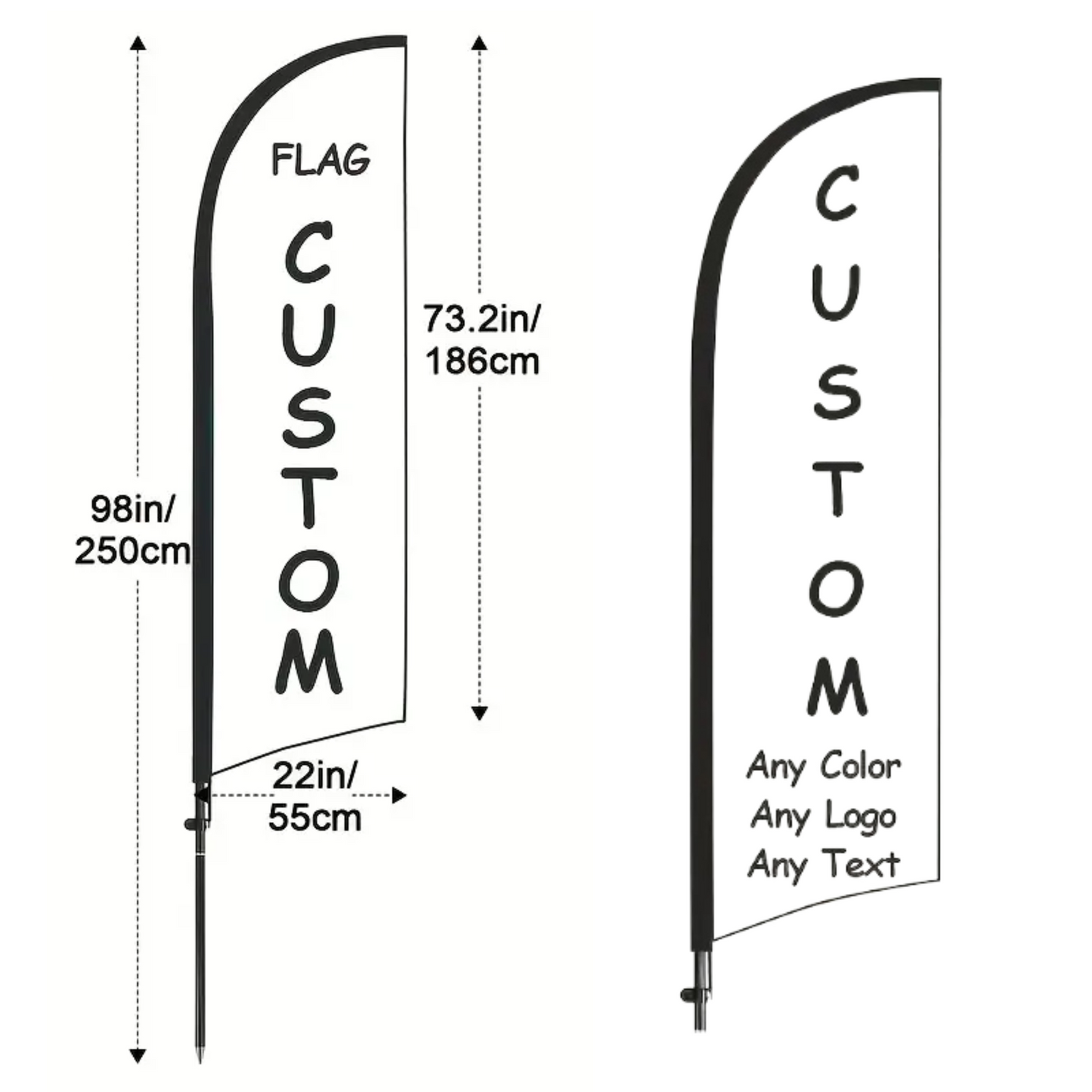 Custom Flagpole Kit 250cm (98 inch) - Fibre Glass with Design Service