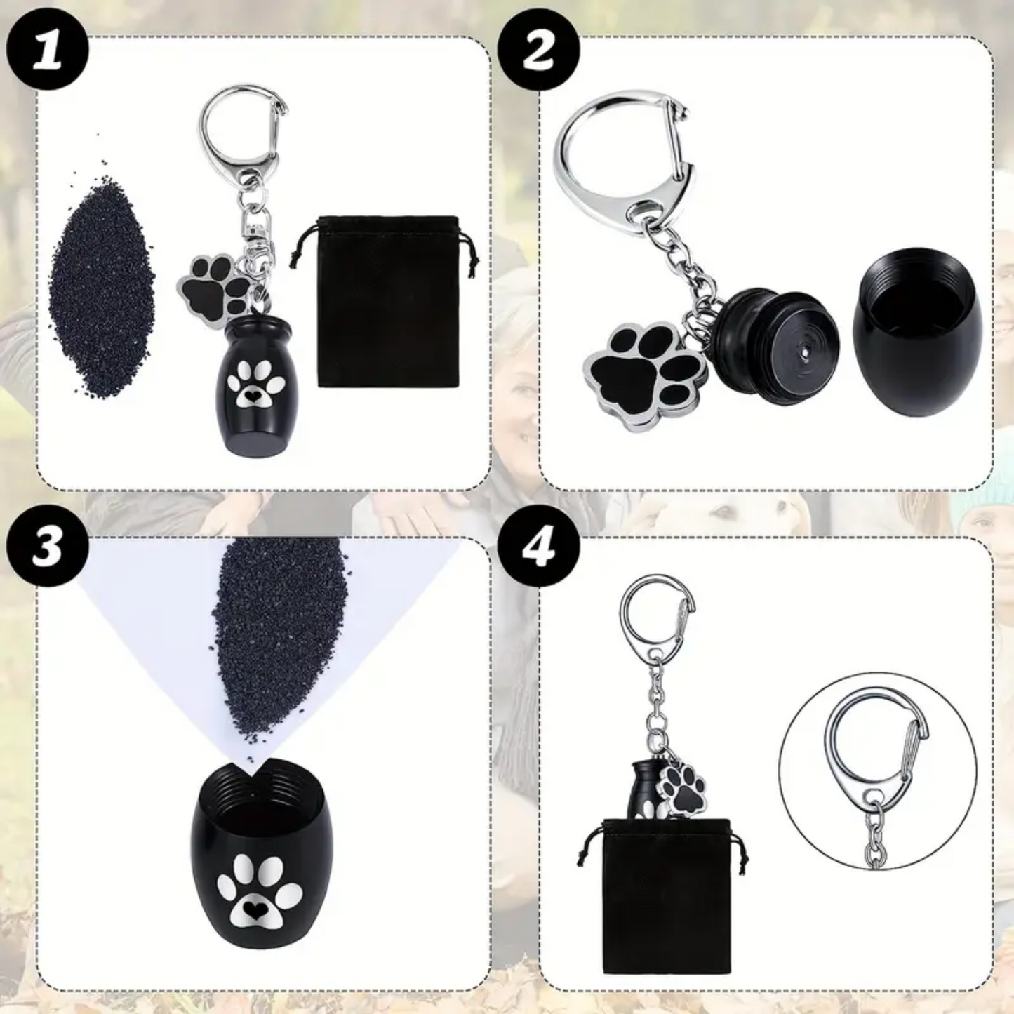 Pet Paw Print Keyring Memorial Urn Keepsake