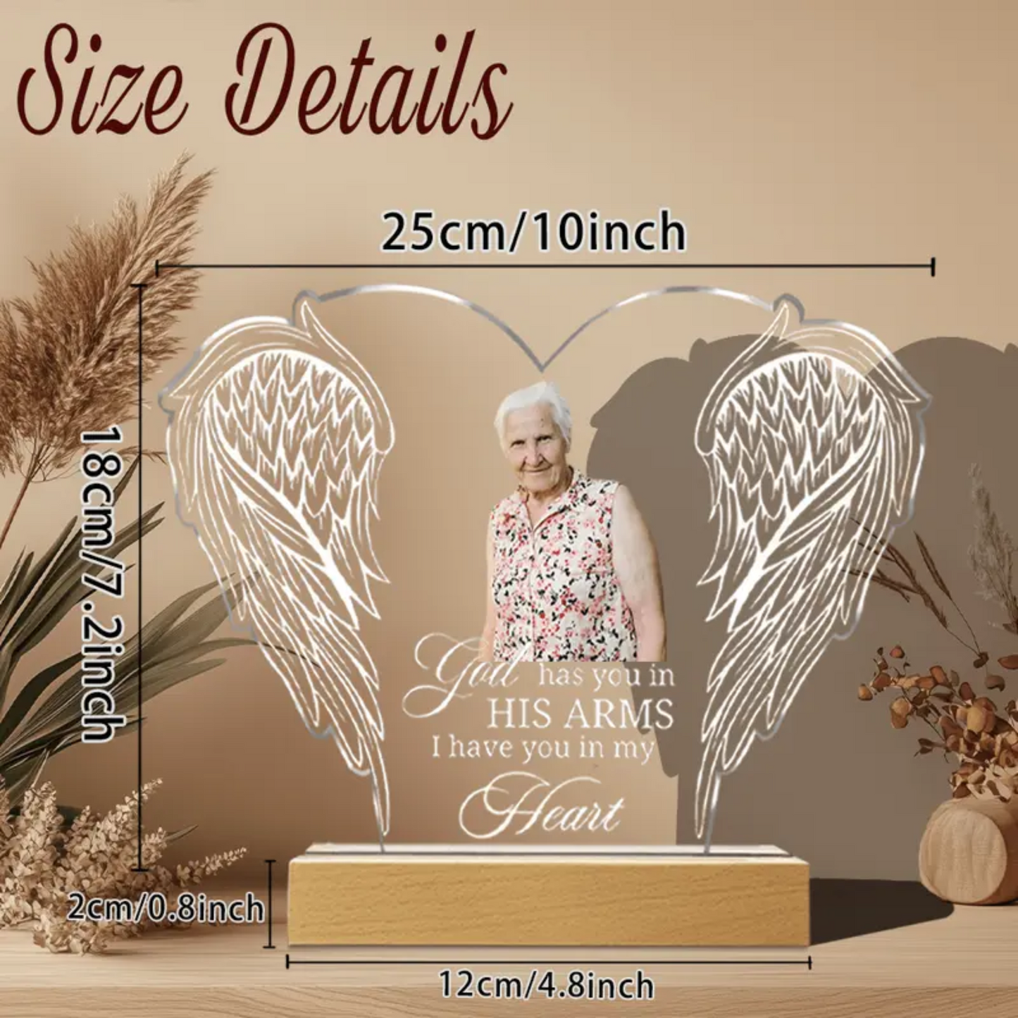 Acrylic Memorial Plaque with Custom Photo & Angel Wings