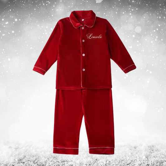 Boys Personalised Embroidery Luxury Cotton Velour Pyjamas
