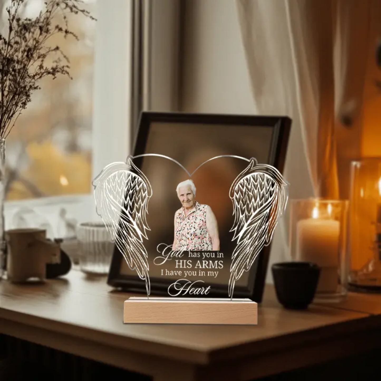 Acrylic Memorial Plaque with Custom Photo & Angel Wings