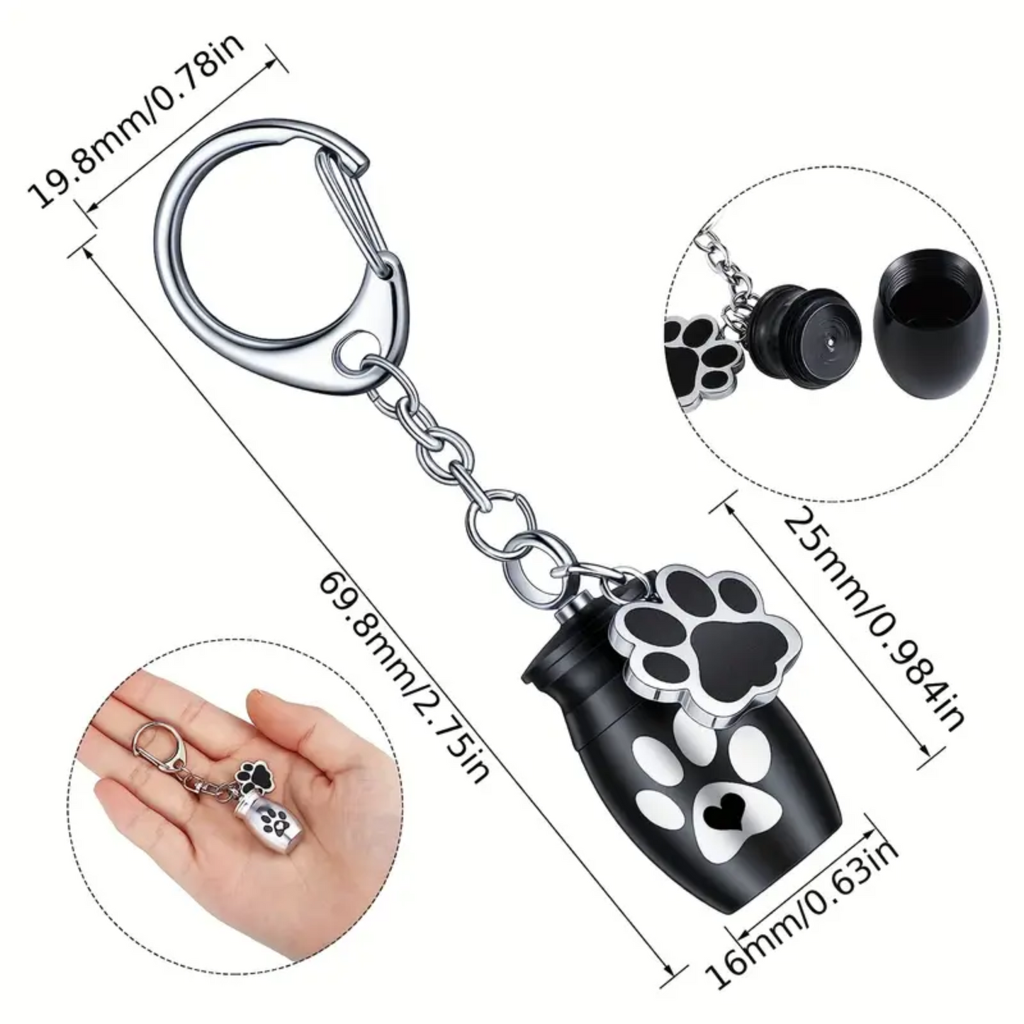 Pet Paw Print Keyring Memorial Urn Keepsake