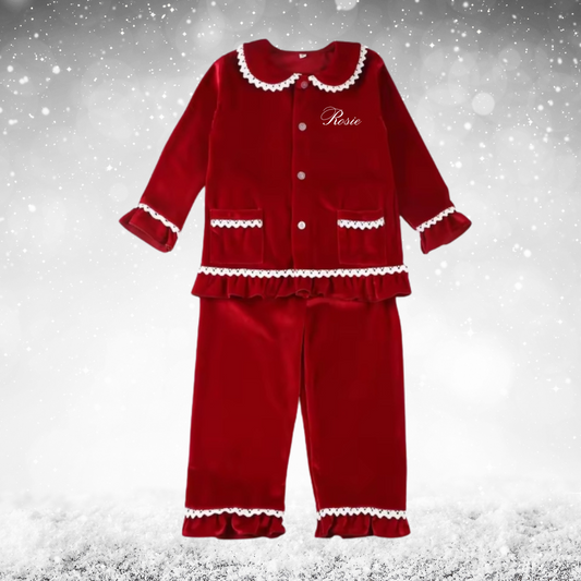 Girl's Personalised Embroidery Luxury Cotton Velour Pyjamas