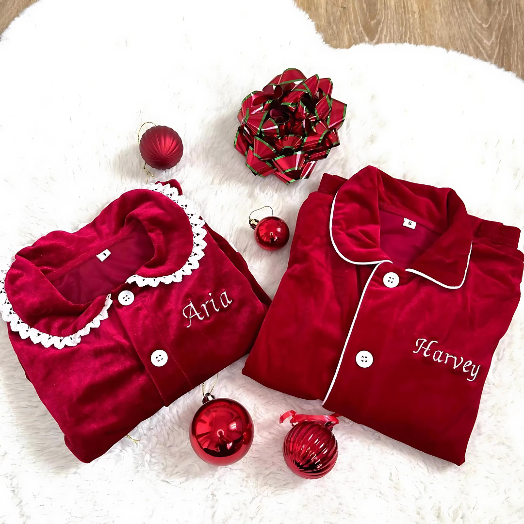 Girl's Personalised Embroidery Luxury Cotton Velour Pyjamas