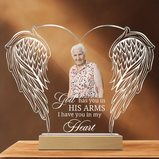 Acrylic Memorial Plaque with Custom Photo & Angel Wings