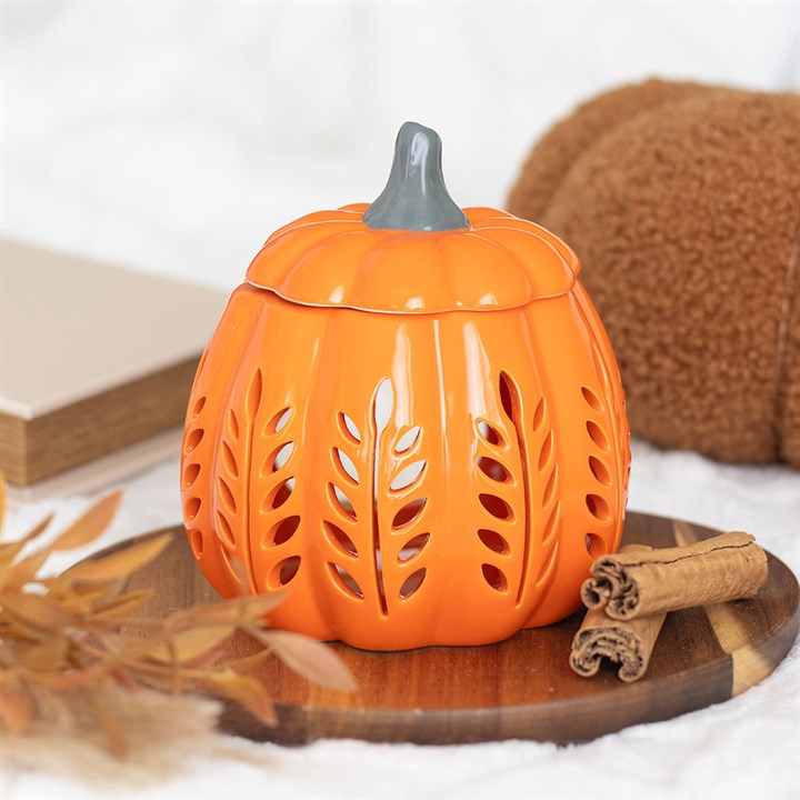 Cream Leaf Cut Out Pumpkin Oil Burner and Wax Warmer