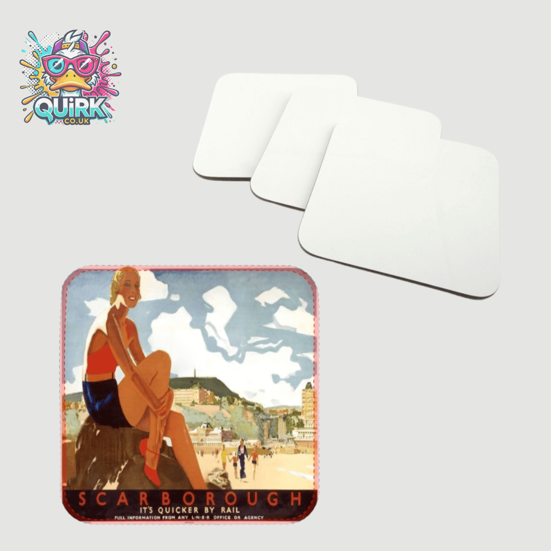 Scarborough coaster featuring vintage LNER travel poster by Andrew Johnson, showcasing a seaside scene.
