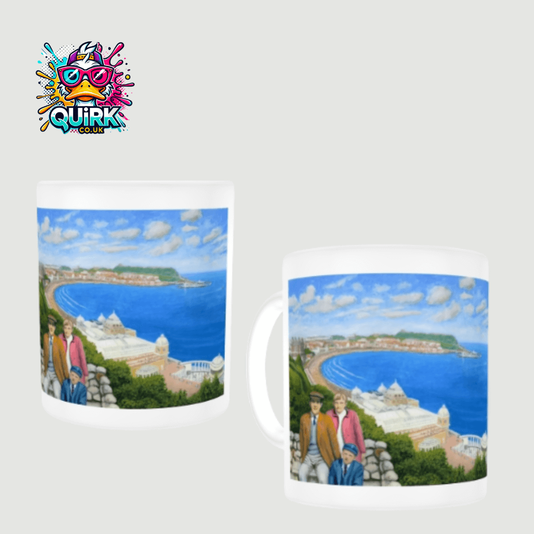 Premium ceramic mug featuring ‘Scarborough Holiday, Early 1950s’ artwork by John Albert Walker.