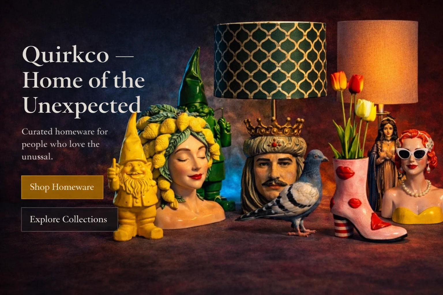 Quirky homeware decor including novelty lamps, planters and figurines from Quirkco
